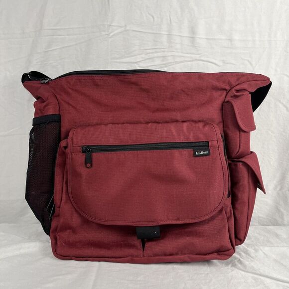 LL Bean Biege Red Zip Up‎ Crossbody Messenger Bag - Picture 1 of 12
